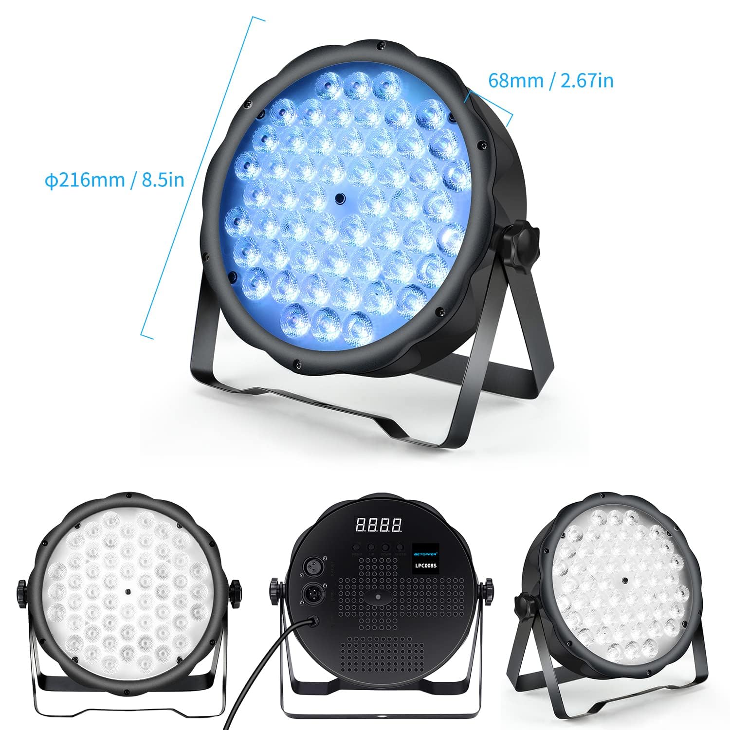BETOPPER LED Par Lights 54 x 1.5W, RGB Stage Lights DMX DJ Lights Sound Activated with Stand, Strobe Light & Wash Par Lights DMX